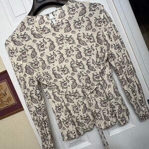 American Rag Cream Paisley Print Long Sleeve Blouse